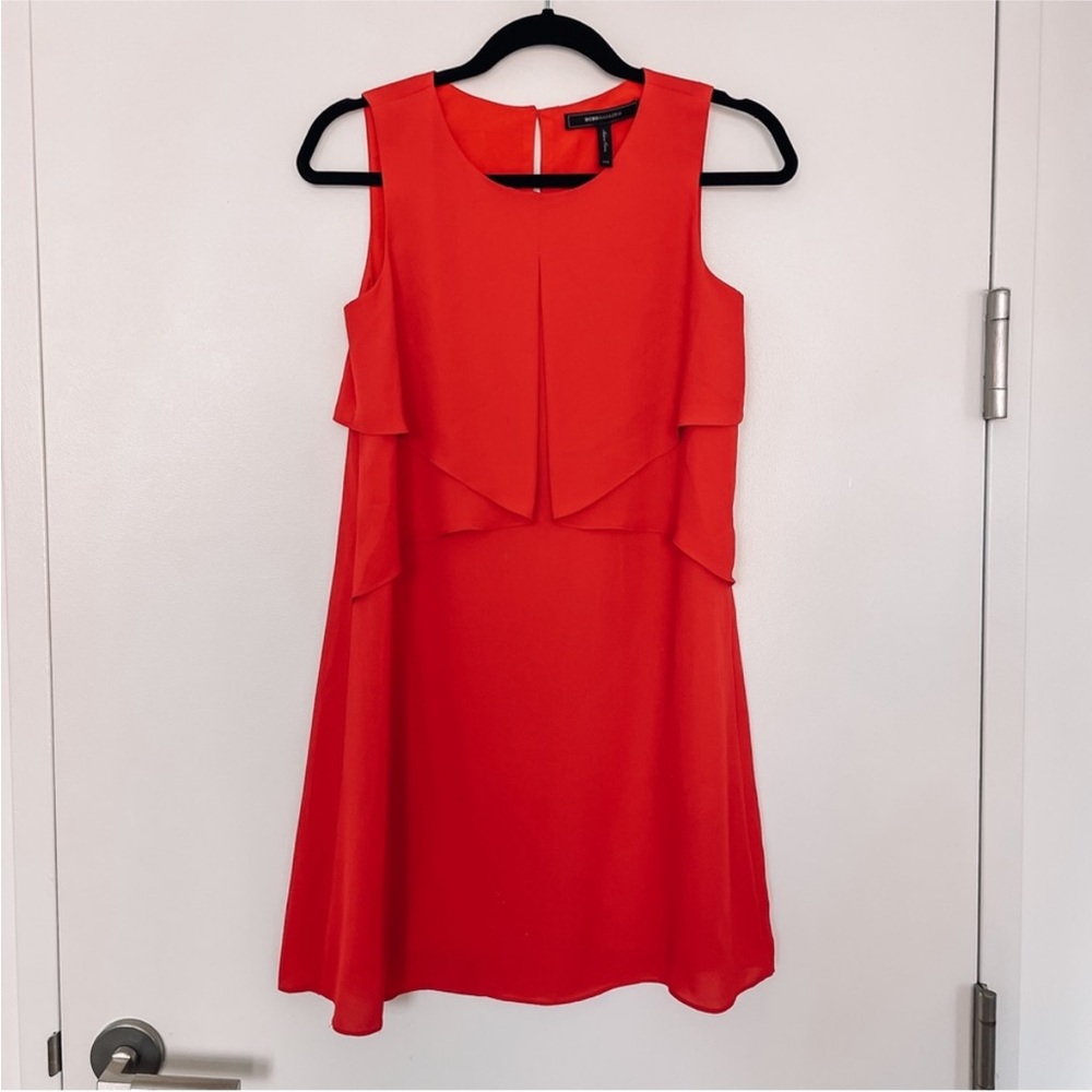 ❌SOLD❌BCBG Red Panel Chiffon Mini Shift Dress